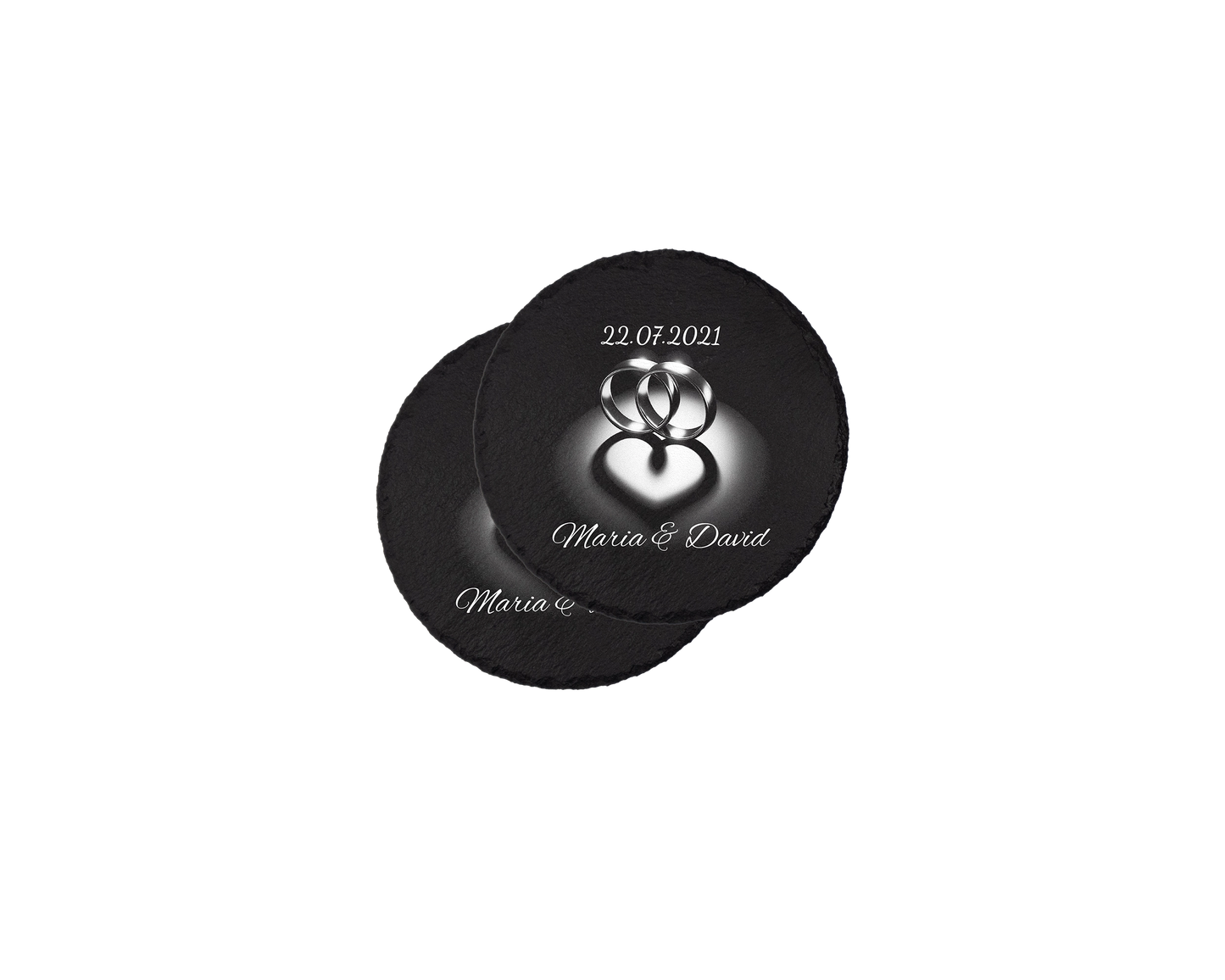 Set coastere rotunde din ardezie personalizate - Heart Rings