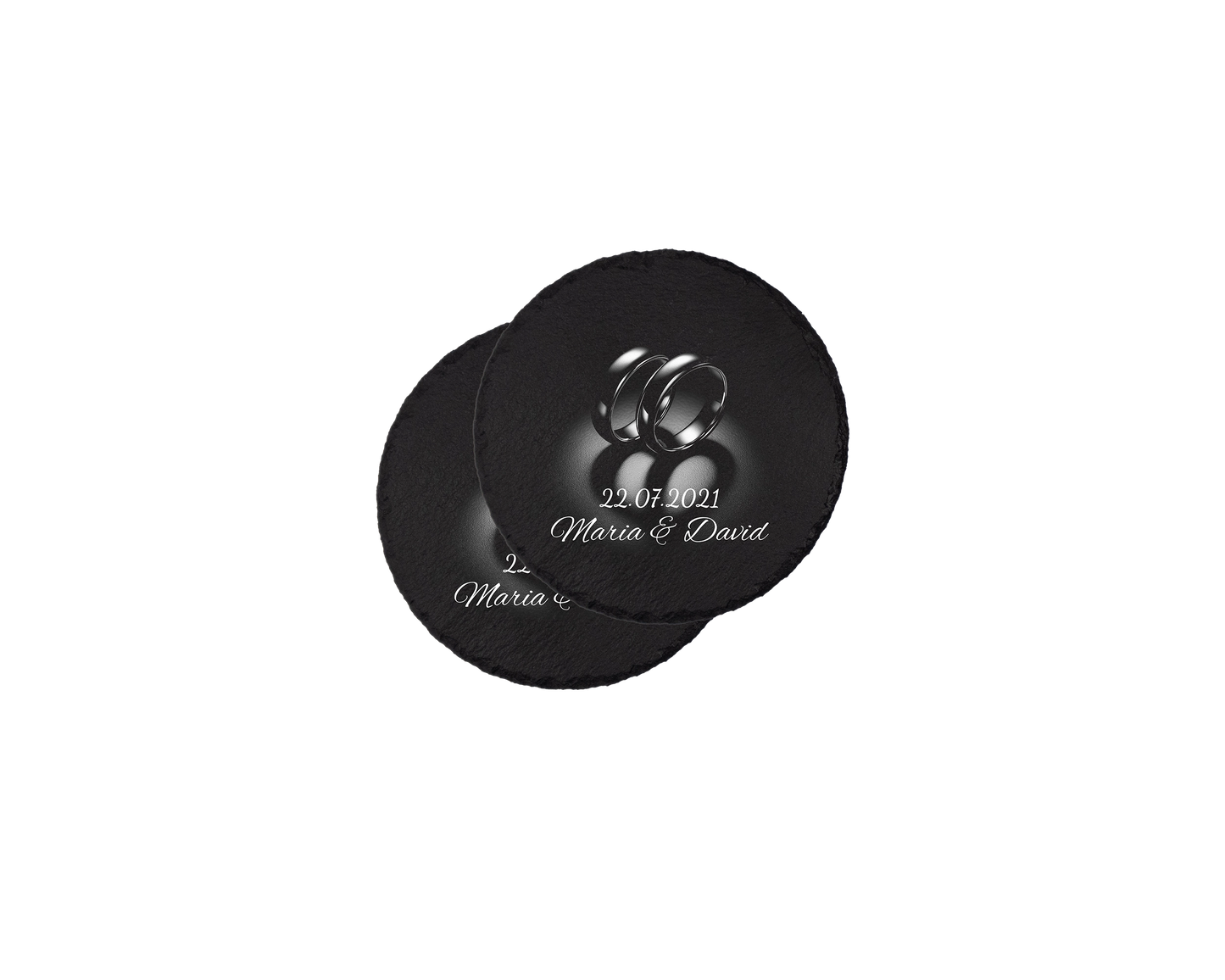 Set coastere rotunde din ardezie personalizate - Heart Rings