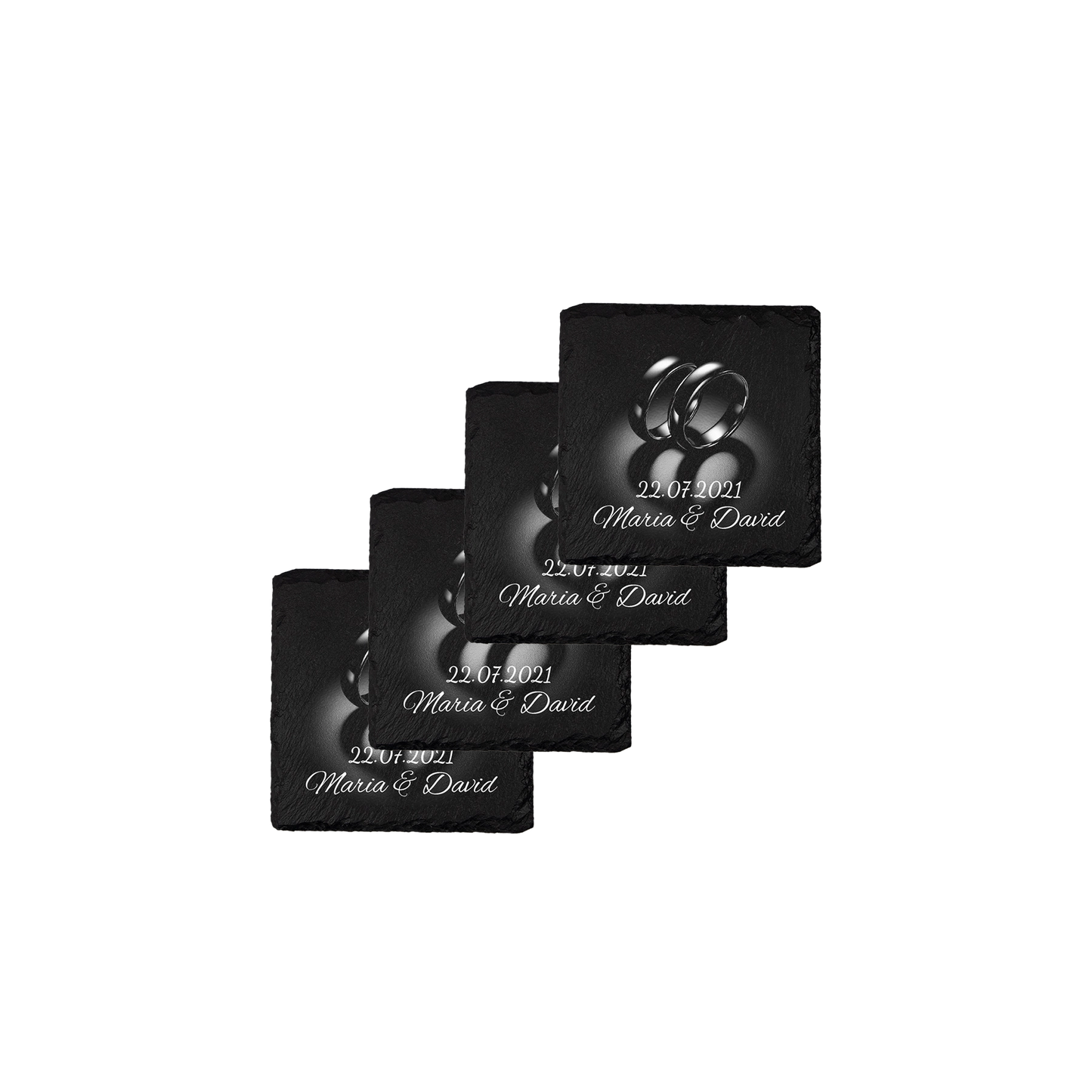 Set coastere patrate din ardezie personalizate - Heart Rings