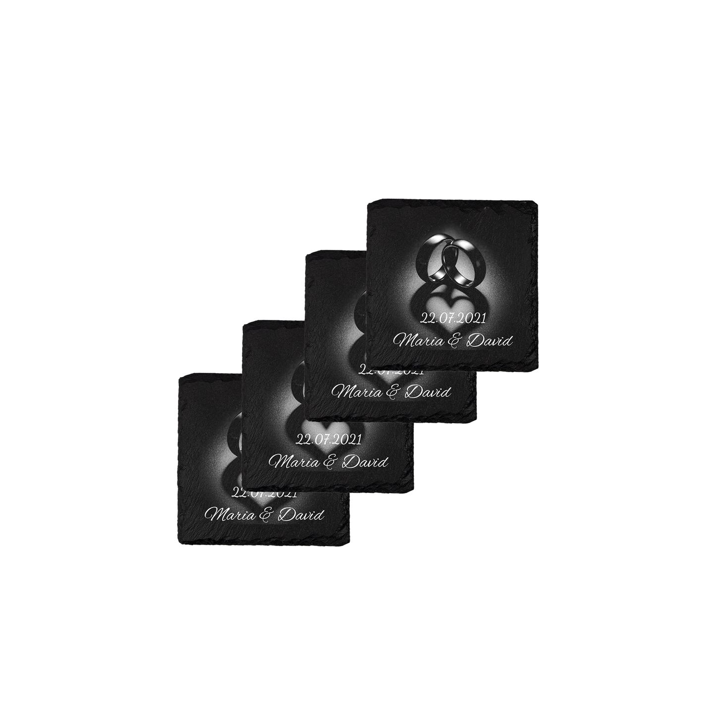 Set coastere patrate din ardezie personalizate - Heart Rings