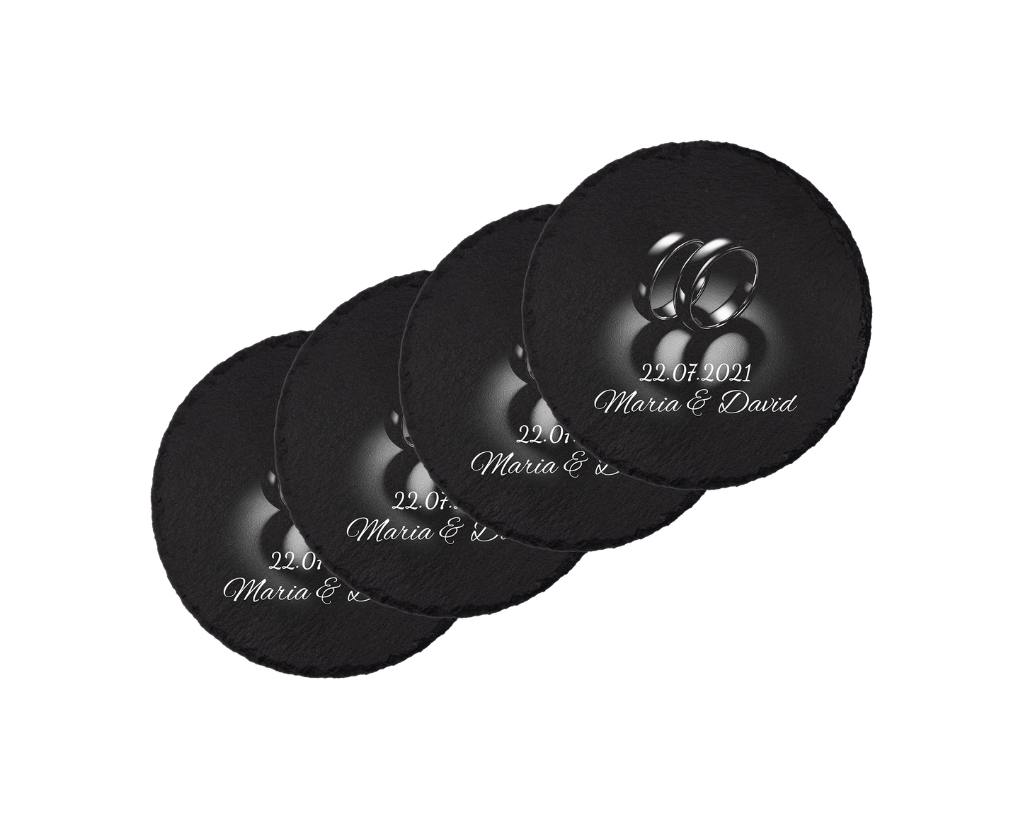 Set coastere rotunde din ardezie personalizate - Heart Rings