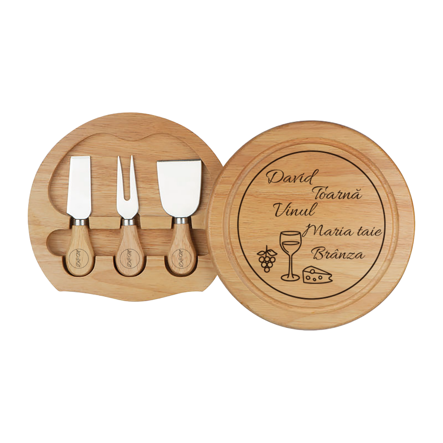Set pentru branzeturi rotund personalizat - Tu cu Vinul, Eu cu Branza