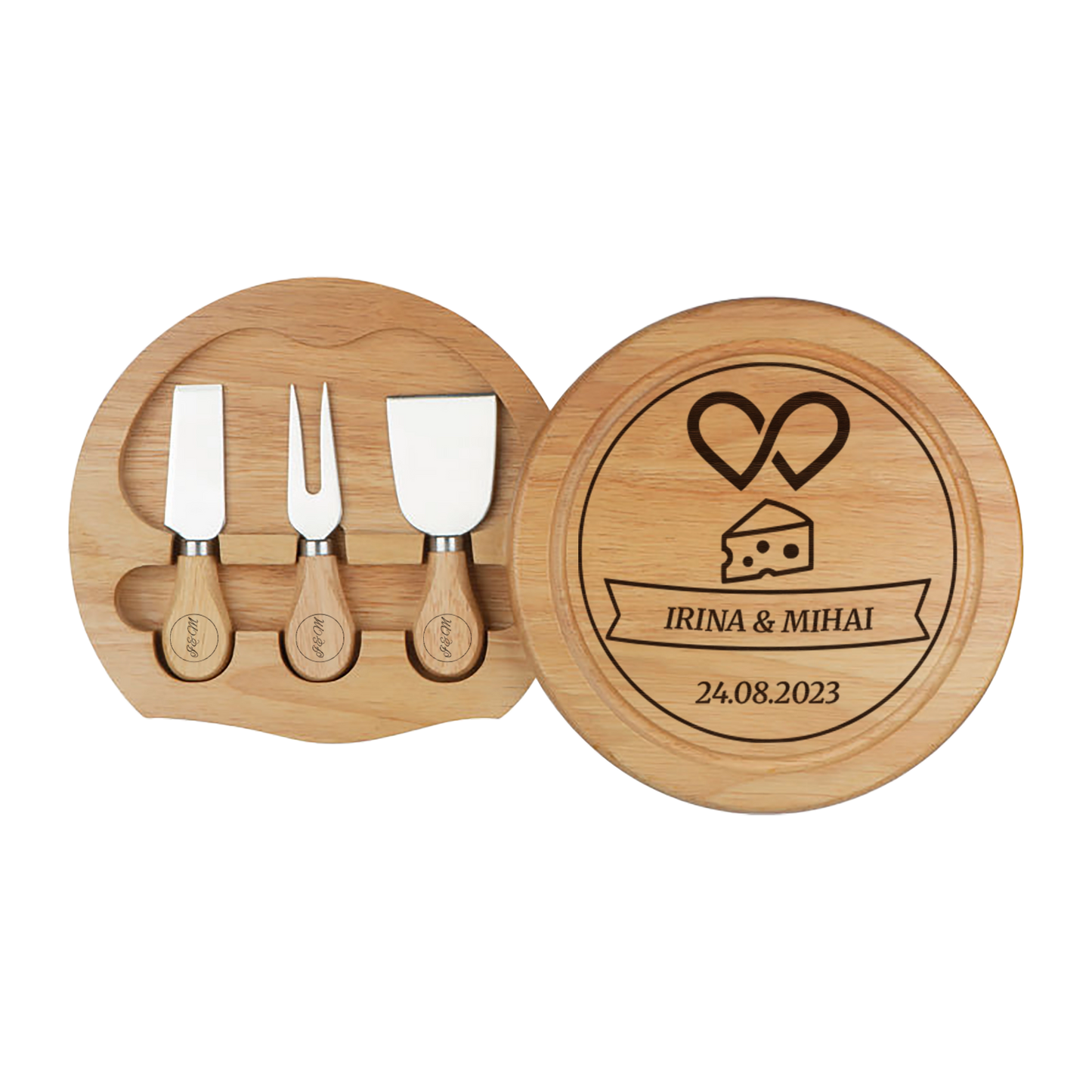 Set pentru branzeturi rotund personalizat - Inimi si Gusturi