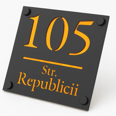 Numar de casa Imperial 16x16 - Negru/Amber Oglinda