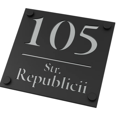 Numar de casa Imperial 16x16 - Negru/Argintiu Oglinda