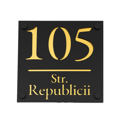 Numar de casa Imperial 16x16 - Negru/Auriu Oglinda
