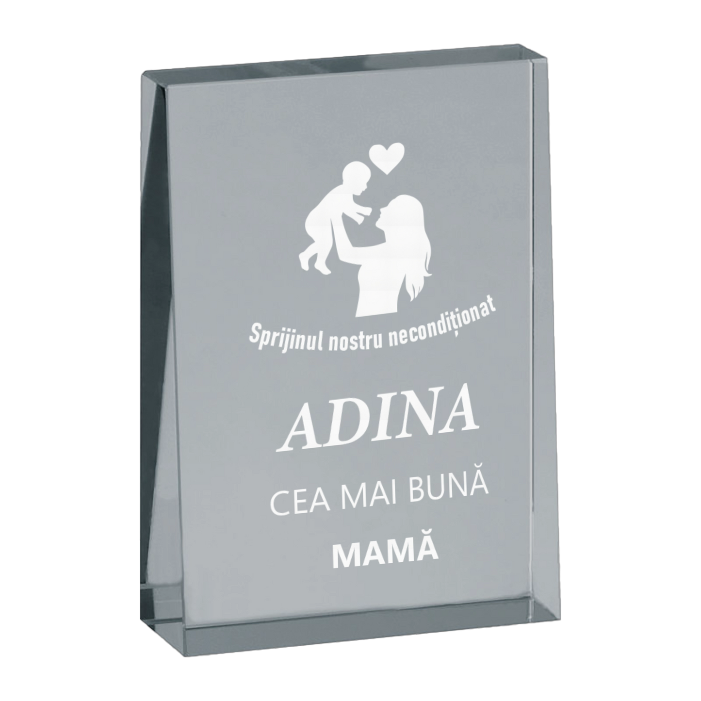 Trofeu din sticla 6,4 × 2 × 9 cm personalizat – Cea mai buna mama
