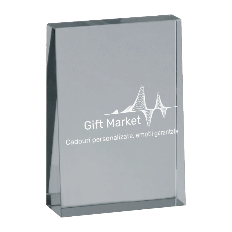 Trofeu din sticla 6,4 × 2 × 9 cm personalizat – Logo Companie