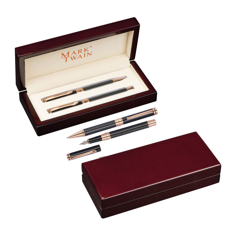 Set Premium de scris Mark Twain stilou si pix in cutie de lemn, personalizat