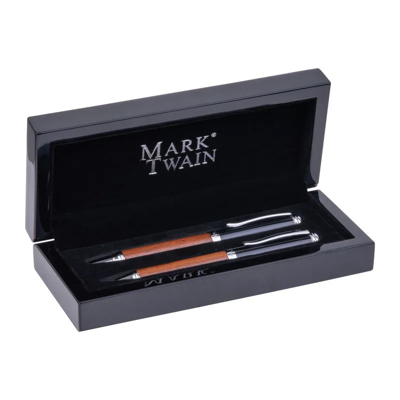 Set de scris din lemn premium Mark Twain personalizat cu text