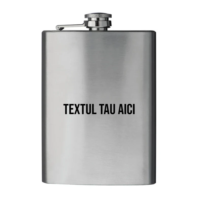 Sticla de buzunar din inox personalizata cu text