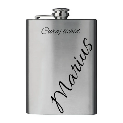 Sticla de buzunar din inox personalizata cu text