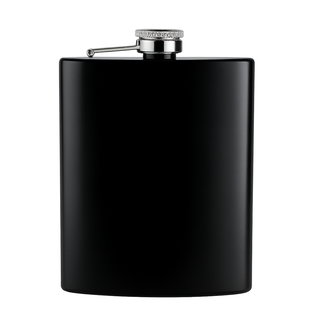 Sticla de buzunar neagra din inox personalizata cu logo-ul companiei