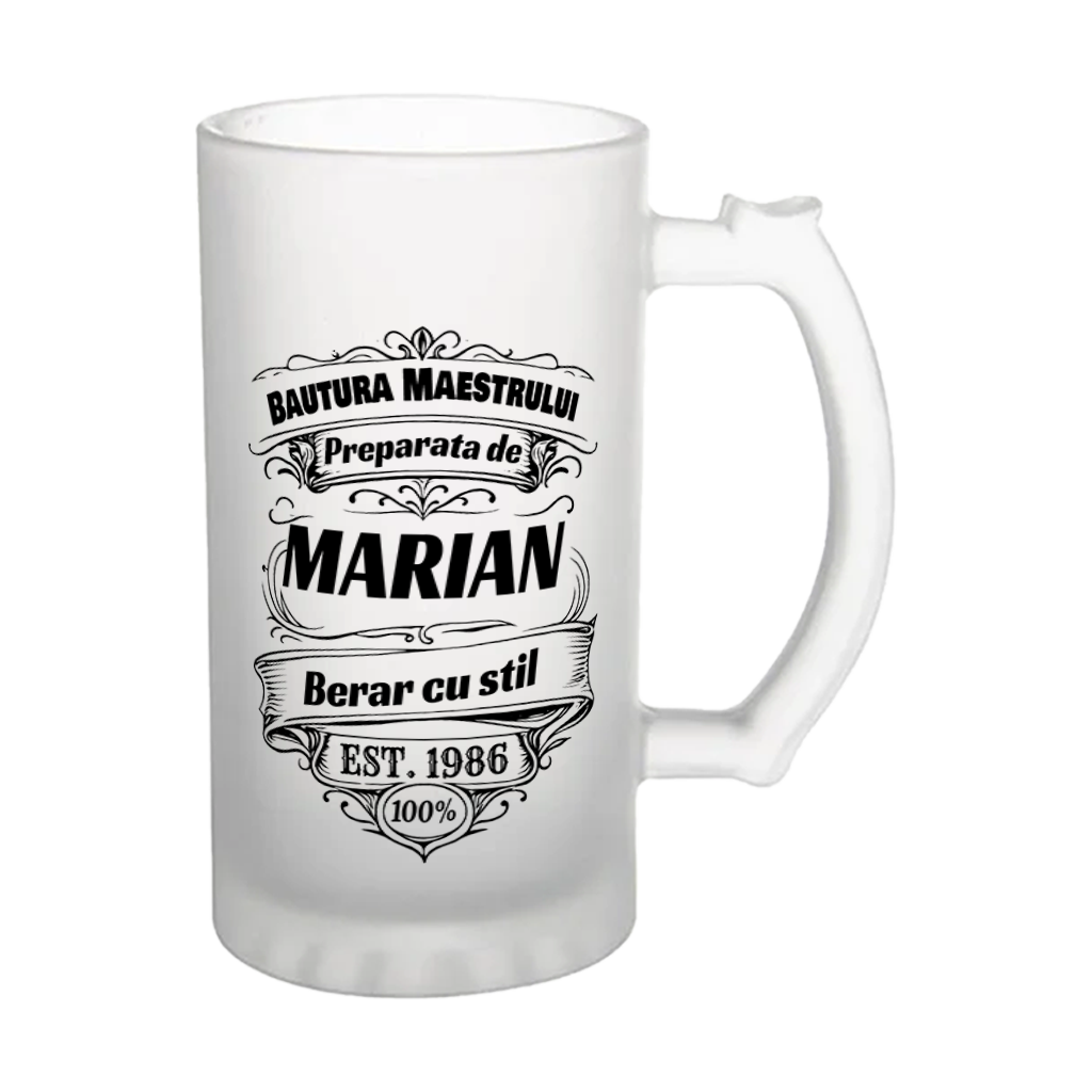 Halba de bere personalizata cu nume – Eticheta vintage