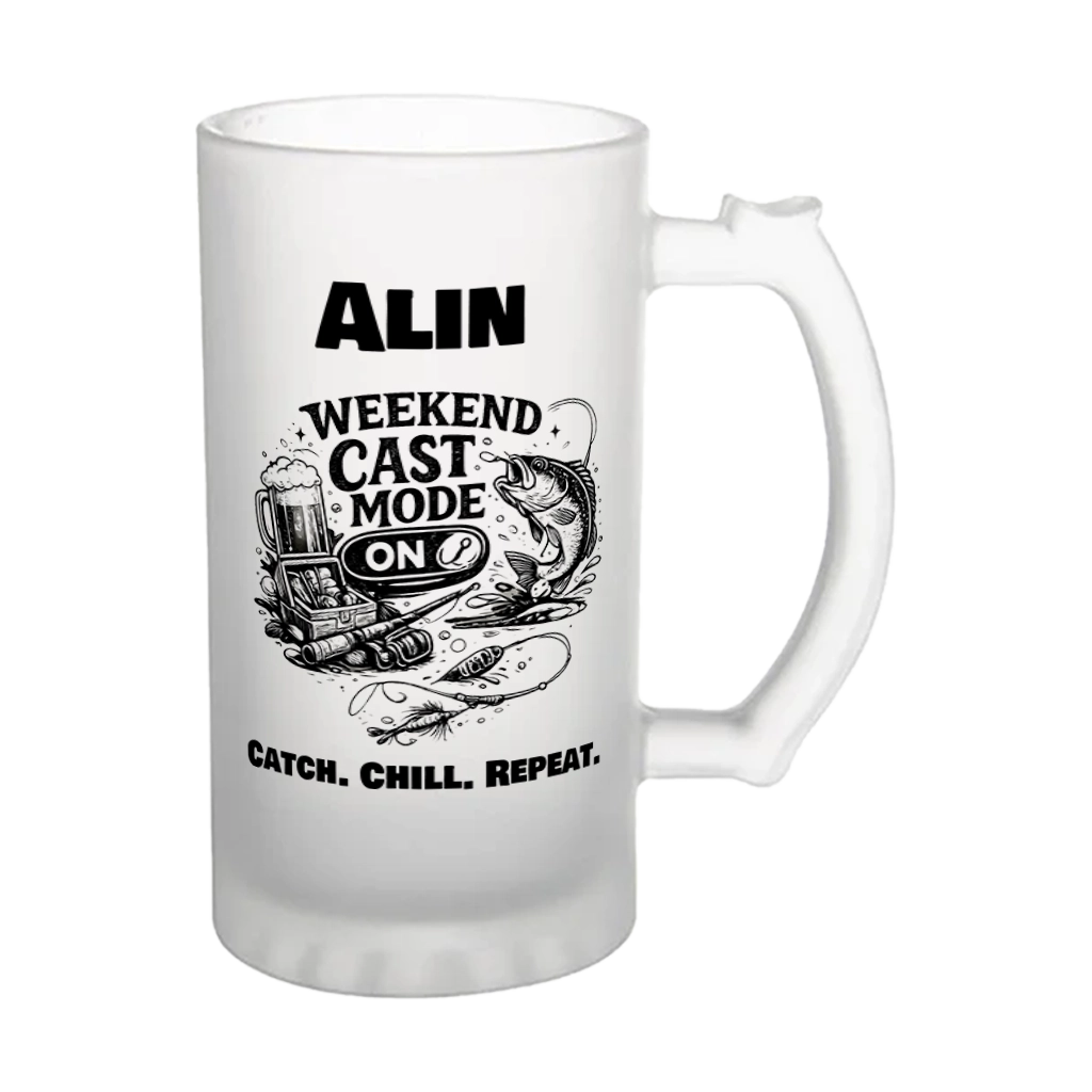 Halba de bere personalizata pentru pescari – Weekend Cast