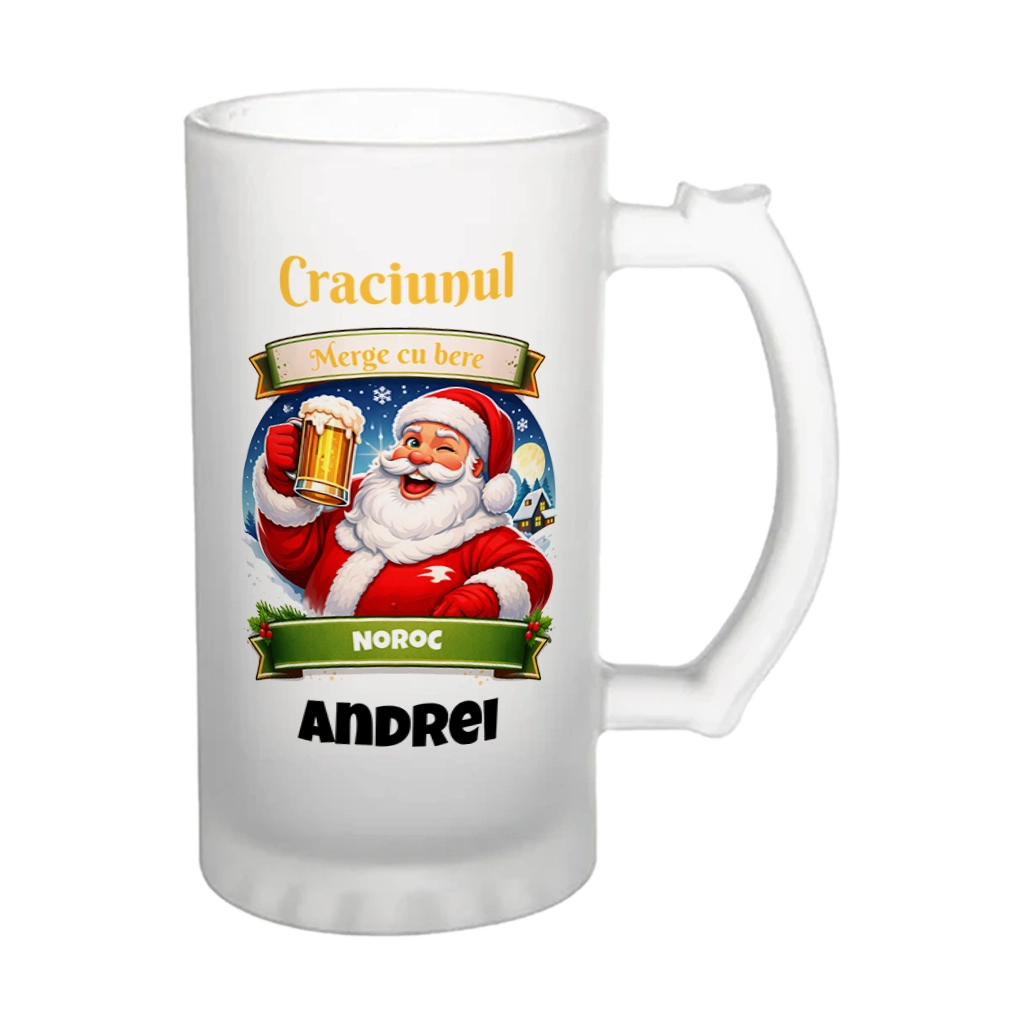 Halba de bere personalizata – Craciunul merge cu bere