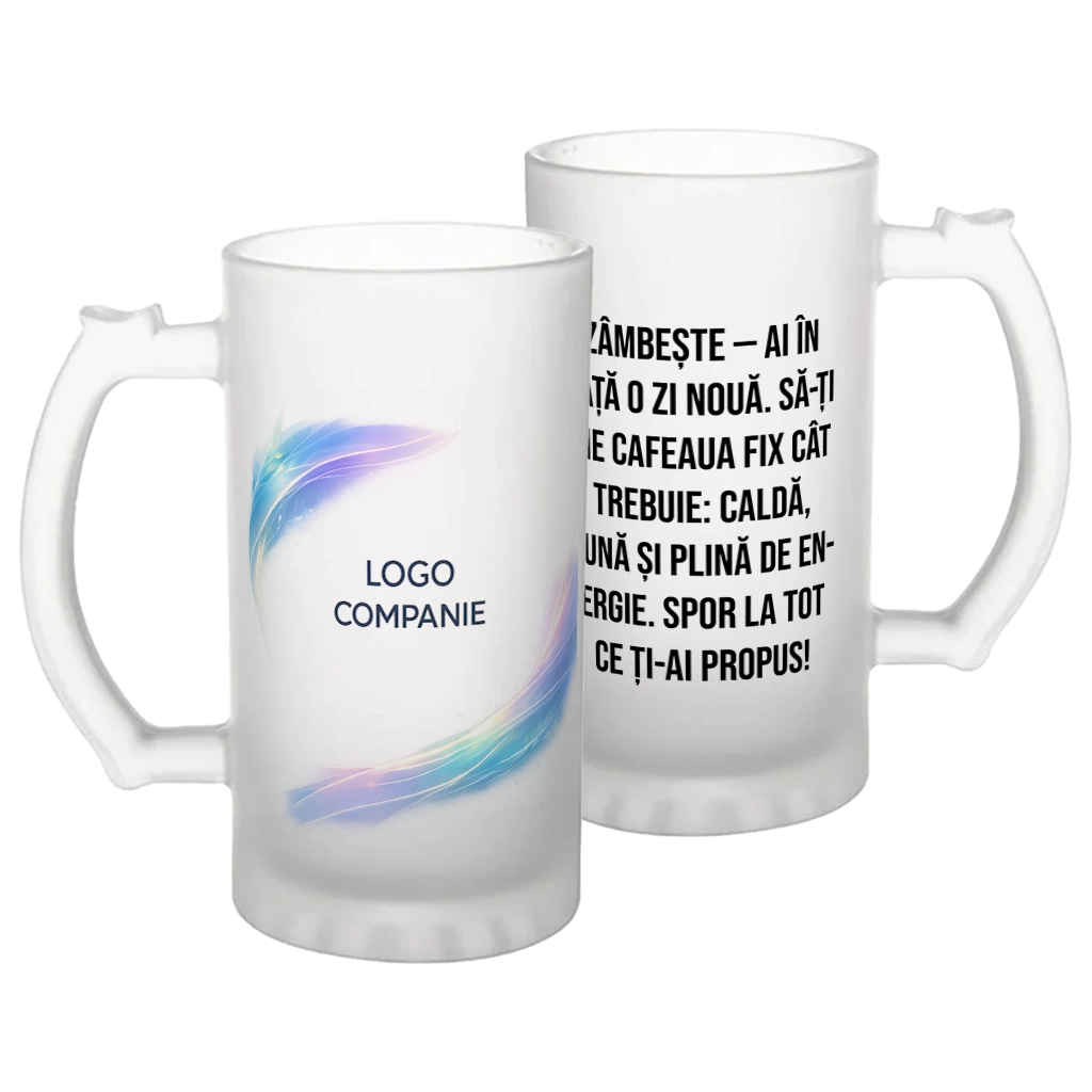 Halba de bere personalizata cu logo companie + mesaj