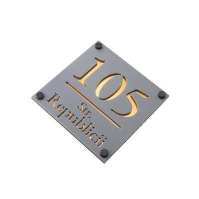Numar de casa Imperial 16x16 – Gri/Amber Oglinda