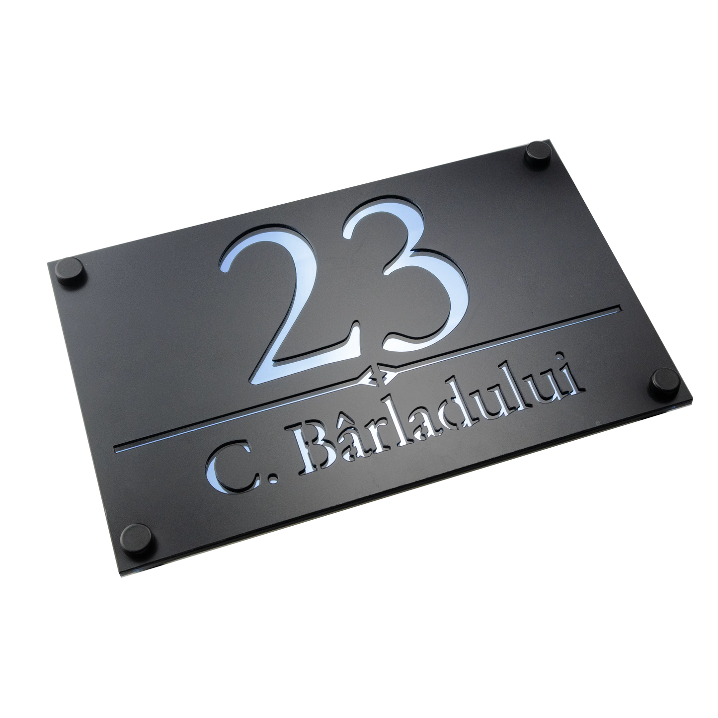 Numar de casa Imperial 25x15cm – Negru/Aqua Blue Oglinda