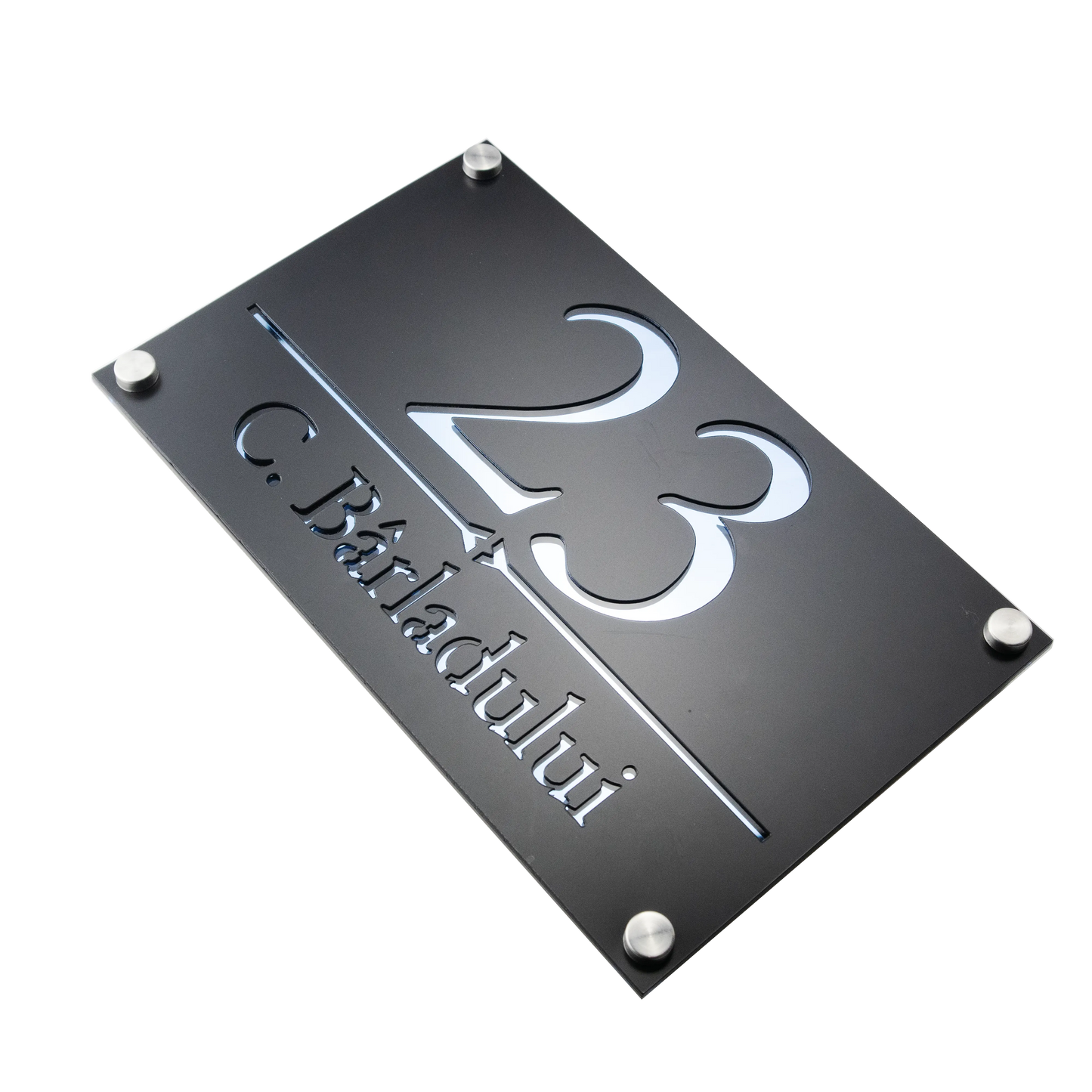 Numar de casa Imperial 25x15cm – Negru/Aqua Blue Oglinda