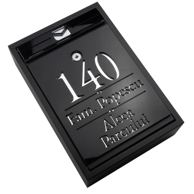 Cutie postala personalizata cu adresa + numele de familie – Negru/Argintiu Oglinda