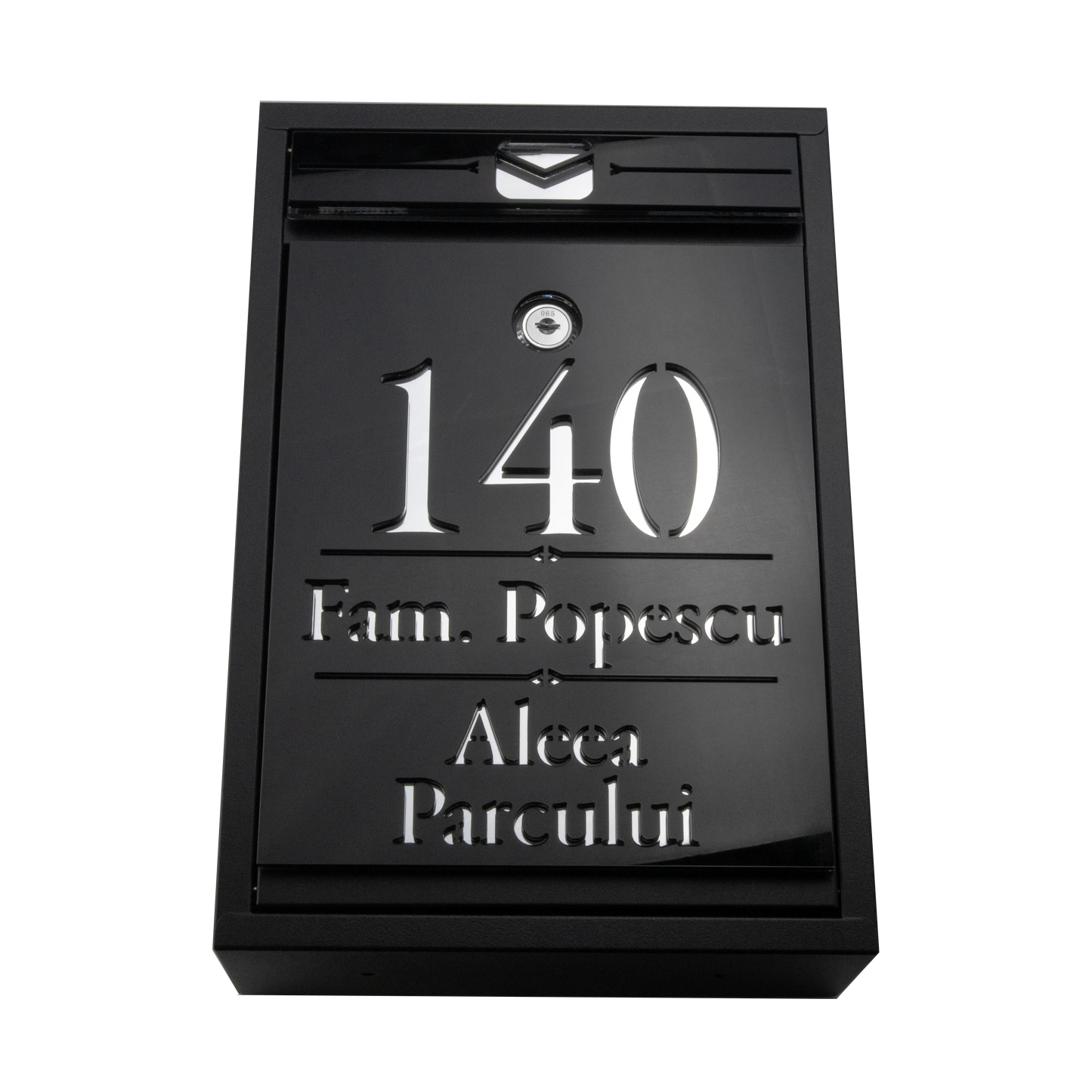 Cutie postala personalizata cu adresa + numele de familie – Negru/Argintiu Oglinda