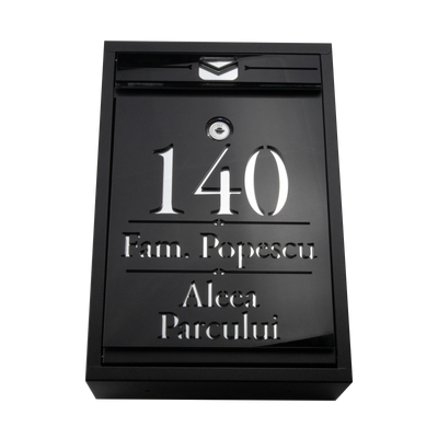 Cutie postala personalizata cu adresa + numele de familie – Negru/Argintiu Oglinda