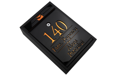 Cutie postala personalizata cu adresa + numele de familie – Negru/Amber Oglinda