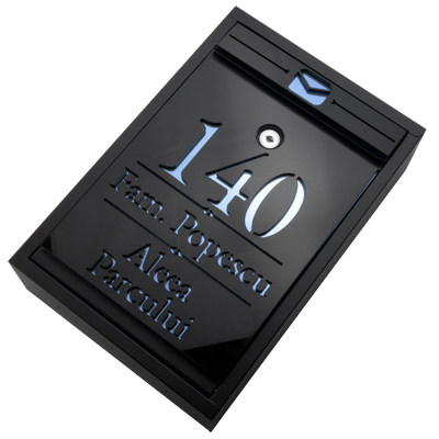 Cutie postala personalizata cu adresa + numele de familie – Negru/Aqua Blue Oglinda