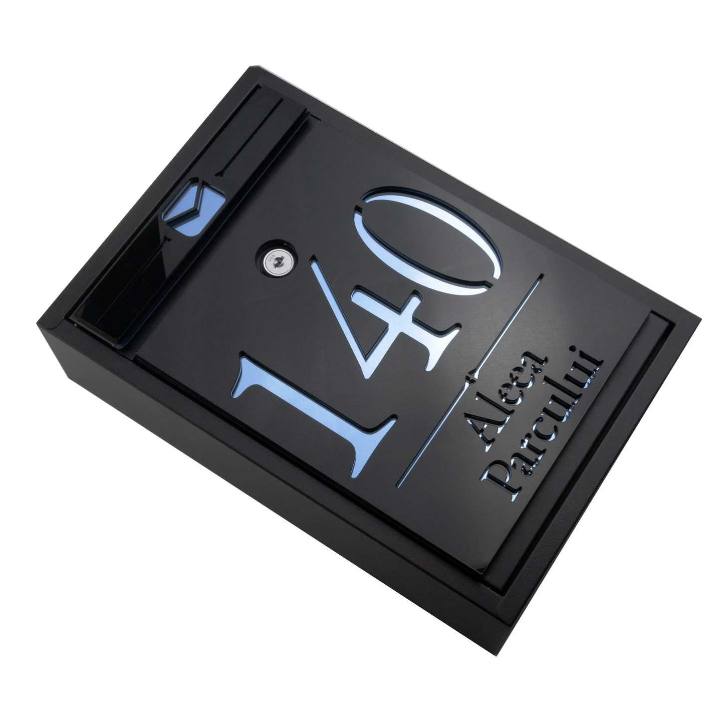 Cutie postala personalizata cu adresa – Negru/Aqua Blue Oglinda