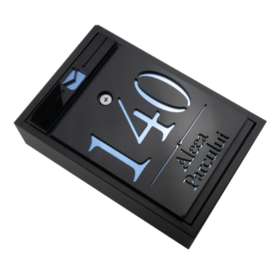 Cutie postala personalizata cu adresa – Negru/Aqua Blue Oglinda