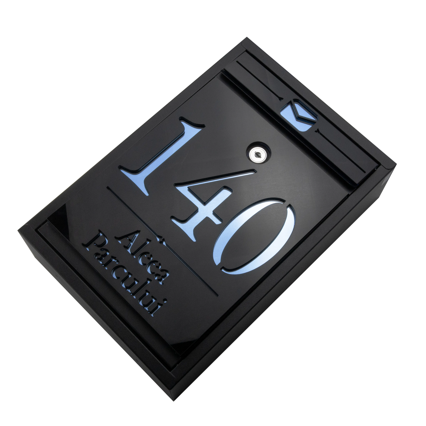 Cutie postala personalizata cu adresa – Negru/Aqua Blue Oglinda