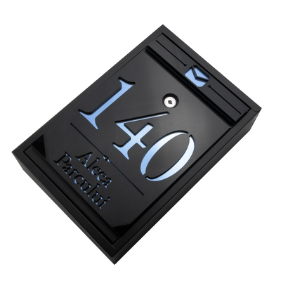 Cutie postala personalizata cu adresa – Negru/Aqua Blue Oglinda