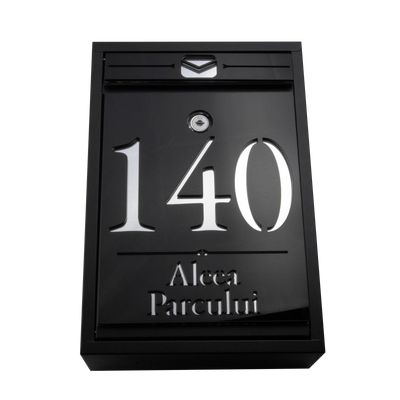 Cutie postala personalizata cu adresa – Negru/Argintiu Oglinda