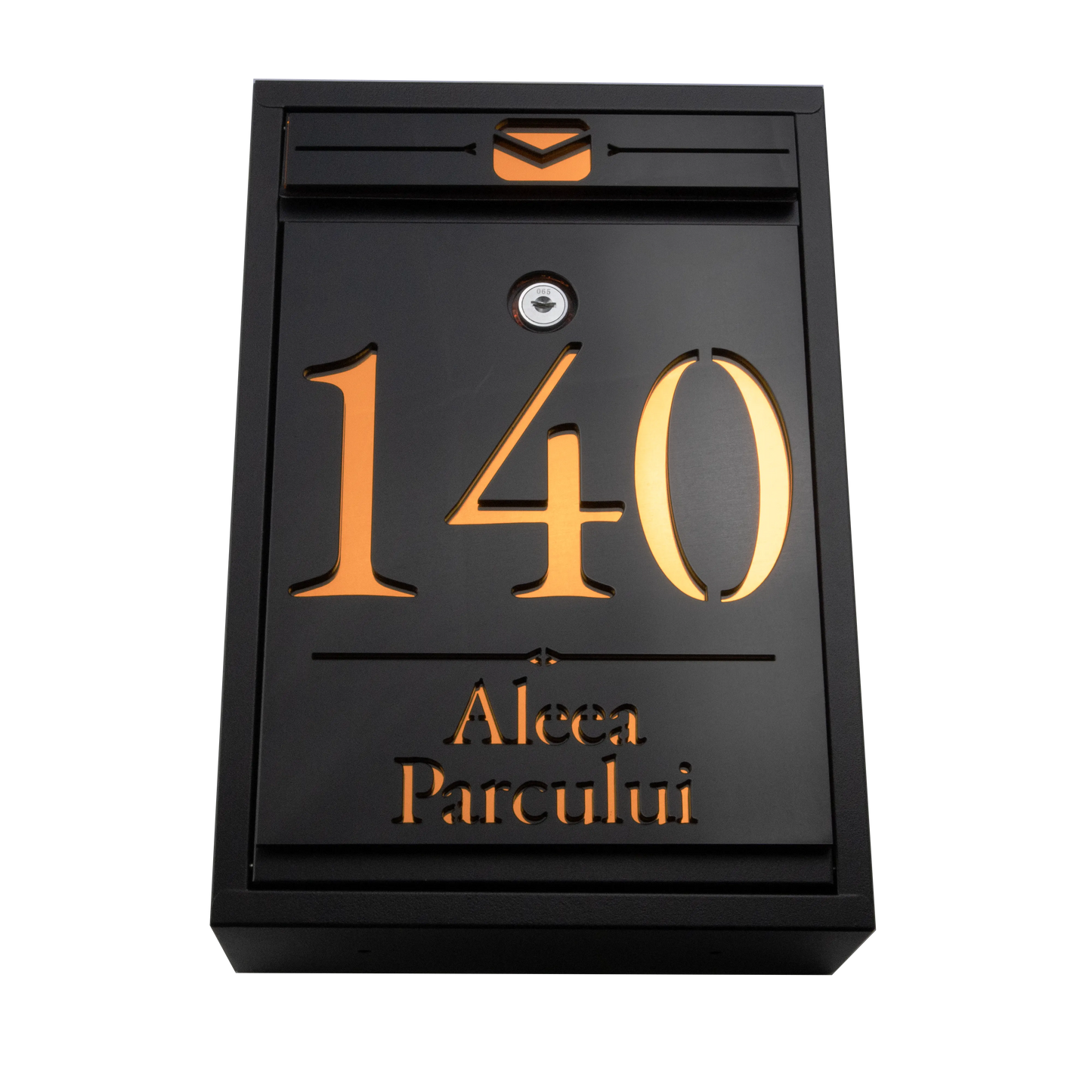 Cutie postala personalizata cu adresa – Negru/Amber Oglinda