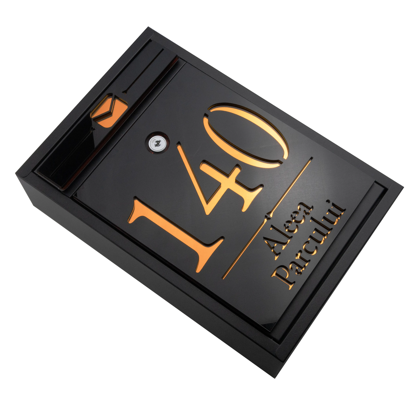 Cutie postala personalizata cu adresa – Negru/Amber Oglinda