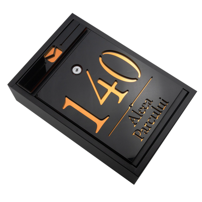 Cutie postala personalizata cu adresa – Negru/Amber Oglinda