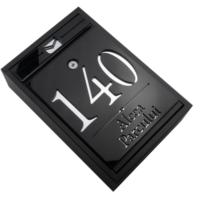 Cutie postala personalizata cu adresa – Negru/Argintiu Oglinda