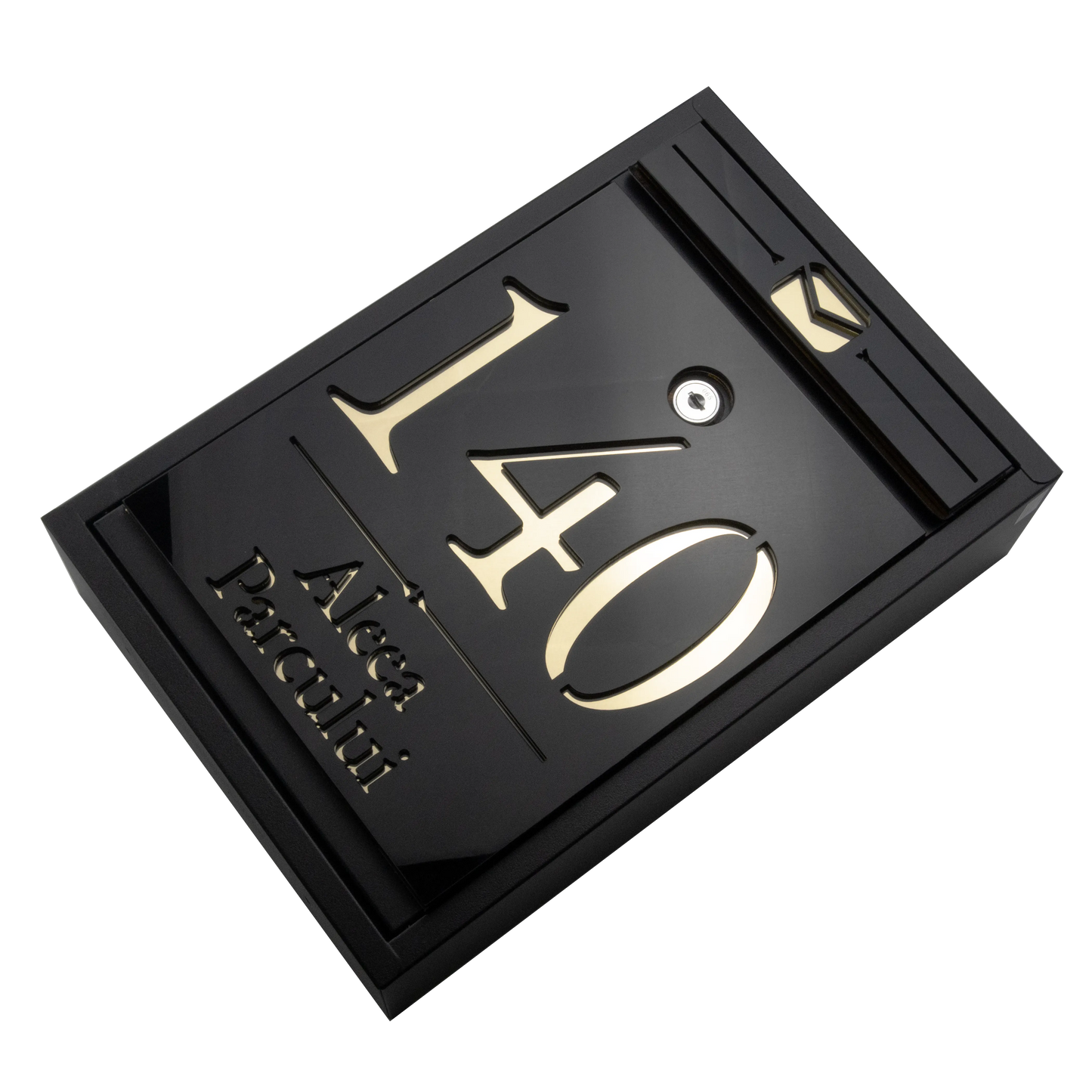 Cutie postala personalizata cu adresa – Negru/Auriu Oglinda