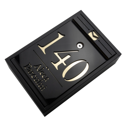 Cutie postala personalizata cu adresa – Negru/Auriu Oglinda