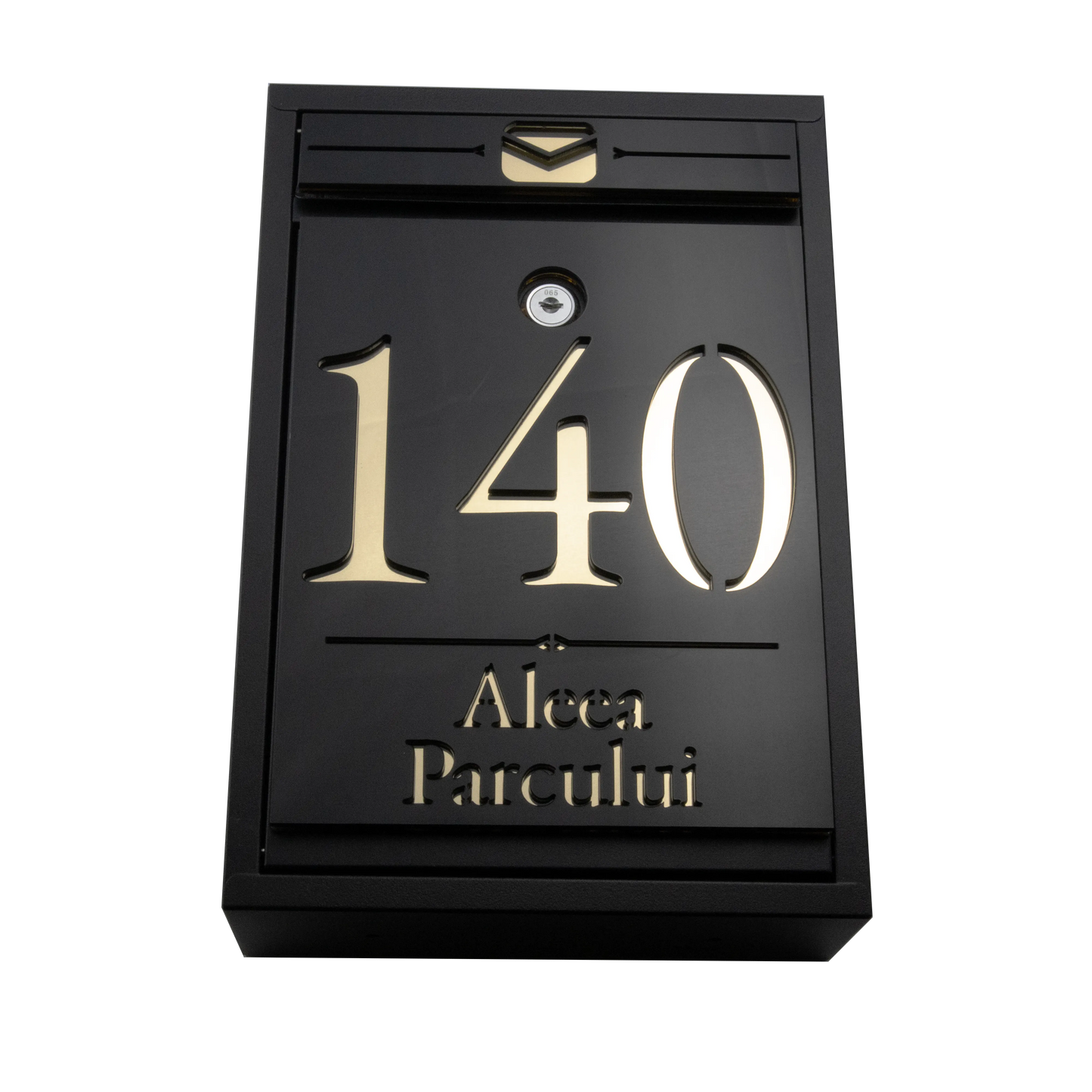 Cutie postala personalizata cu adresa – Negru/Auriu Oglinda