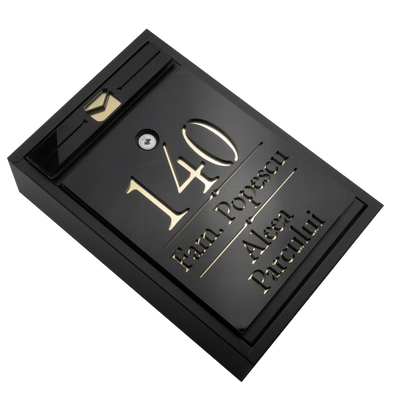 Cutie postala personalizata cu adresa + numele de familie – Negru/Auriu Oglinda