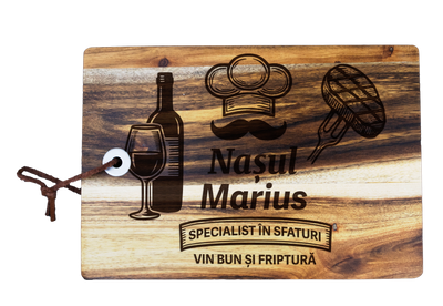 Tocator din lemn Acacia pentru branzeturi personalizat - Nasul specialist