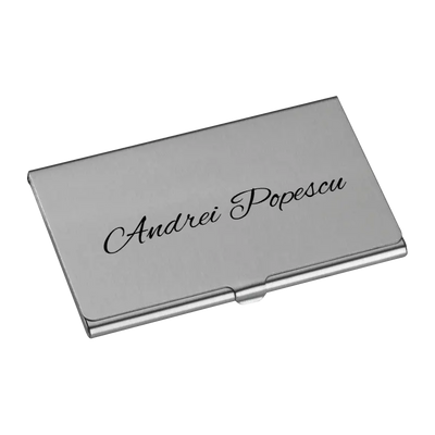 Port card metalic personalizat cu text