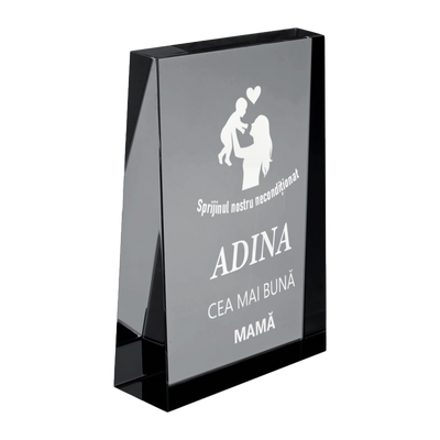 Trofeu din sticla 6,4 × 2 × 9 cm personalizat – Cea mai buna mama