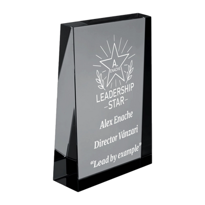 Trofeu din sticla 6,4 × 2 × 9 cm personalizat – Leadership Star