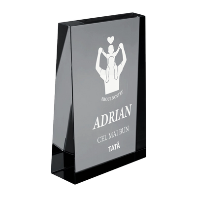 Trofeu din sticla 6,4 × 2 × 9 cm personalizat – Cel mai bun tata
