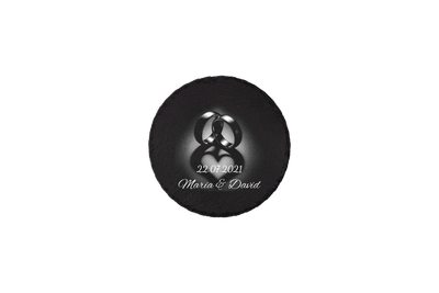 Set coastere rotunde din ardezie personalizate - Heart Rings