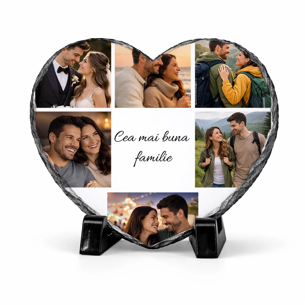 Placa ardezie in forma de inima personalizata cu 6 poze + text