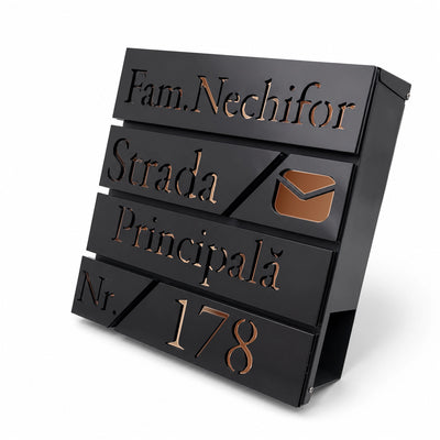 Cutie Postala premium personalizata Negru – bronz oglinda